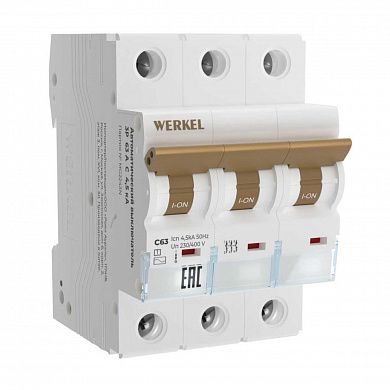 Автоматический выключатель Werkel 3P 63А C 4,5кА W903P634 4690389193026