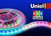 Светодиодная лента Uniel 14,4W/m 60LED/m 5050SMD RGB 5M ULS-5050-60LED/m-10mm-IP20-DC24V-14,4W/m-5M-RGB 04932