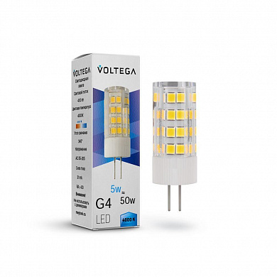 Лампа светодиодная Voltega G4 5W 4000К прозрачная VG9-K3G4cold5W 7184